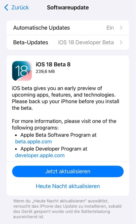 茶陵苹果手机维修分享苹果 iOS / iPadOS 18 开发者预览版 Beta 8 发布 